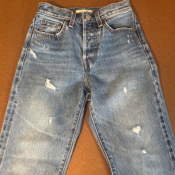 Levi's Denim - Levi's Wedgie Straight Fit 24” Waist  Denim Jeans in Light Blue distressed front